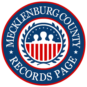 A round red, white, and blue logo with the words 'Mecklenburg County Records Page' for the state of North Carolina.